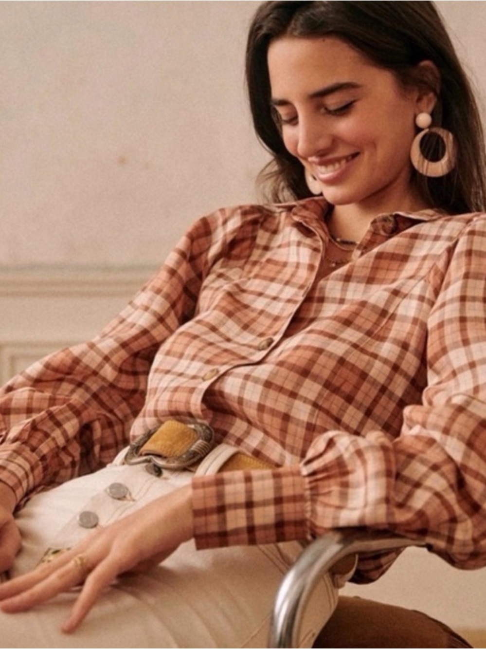 NWT 36 small Sezane pink beige linen Bonny button up shirt